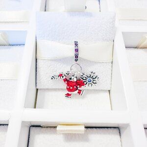 925 Sterling Silver Skiing Polar Bear And Snowflake Charm Fits Pandora Bracelets